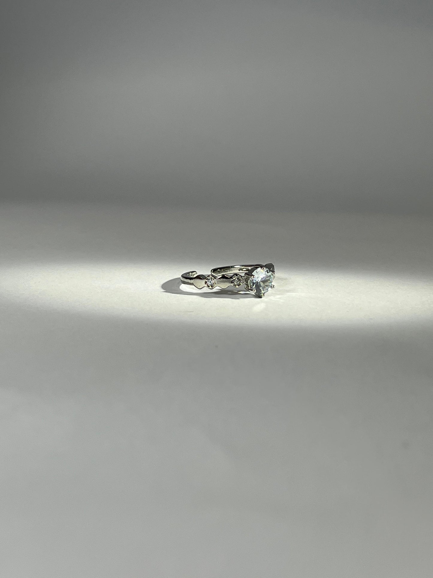 Elegant Silver-Tone Adjustable Solitaire Ring