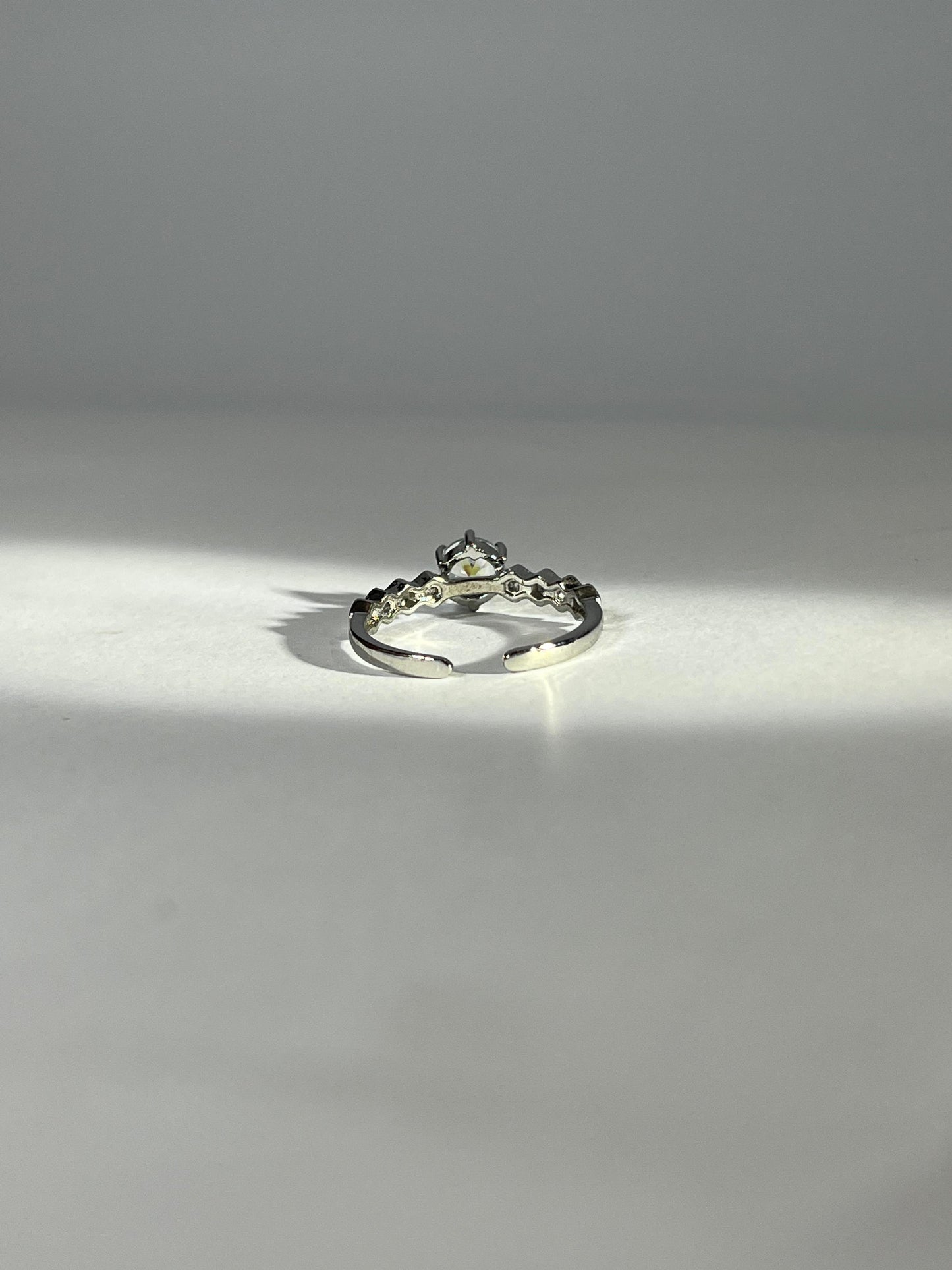 Elegant Silver-Tone Adjustable Solitaire Ring