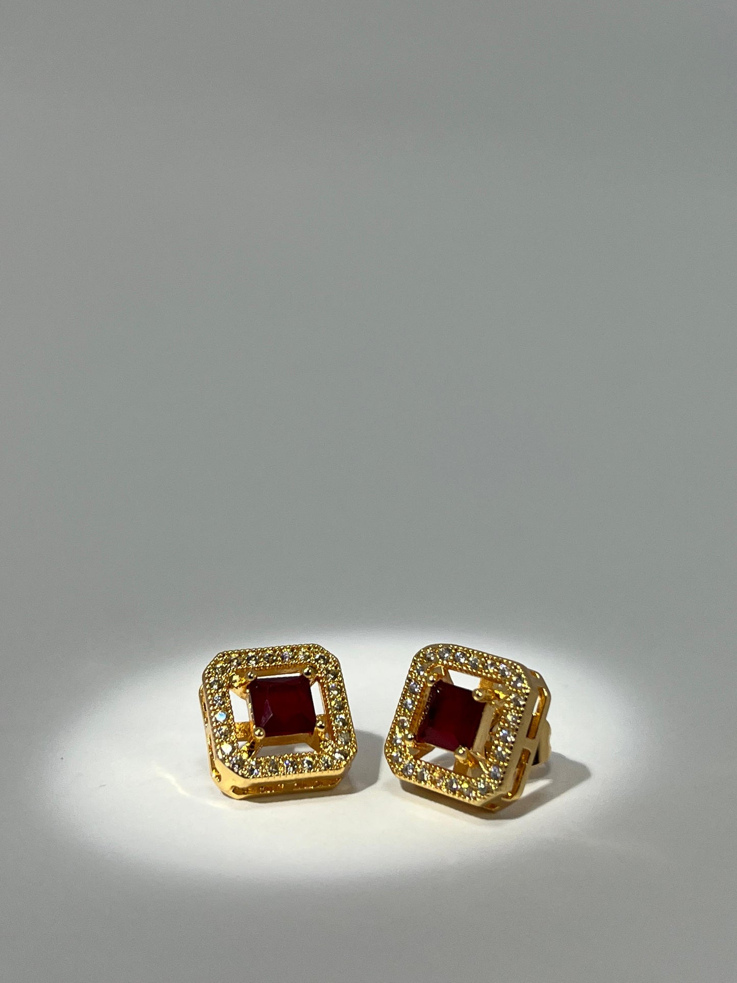 Ruby Red Square Stud Earrings