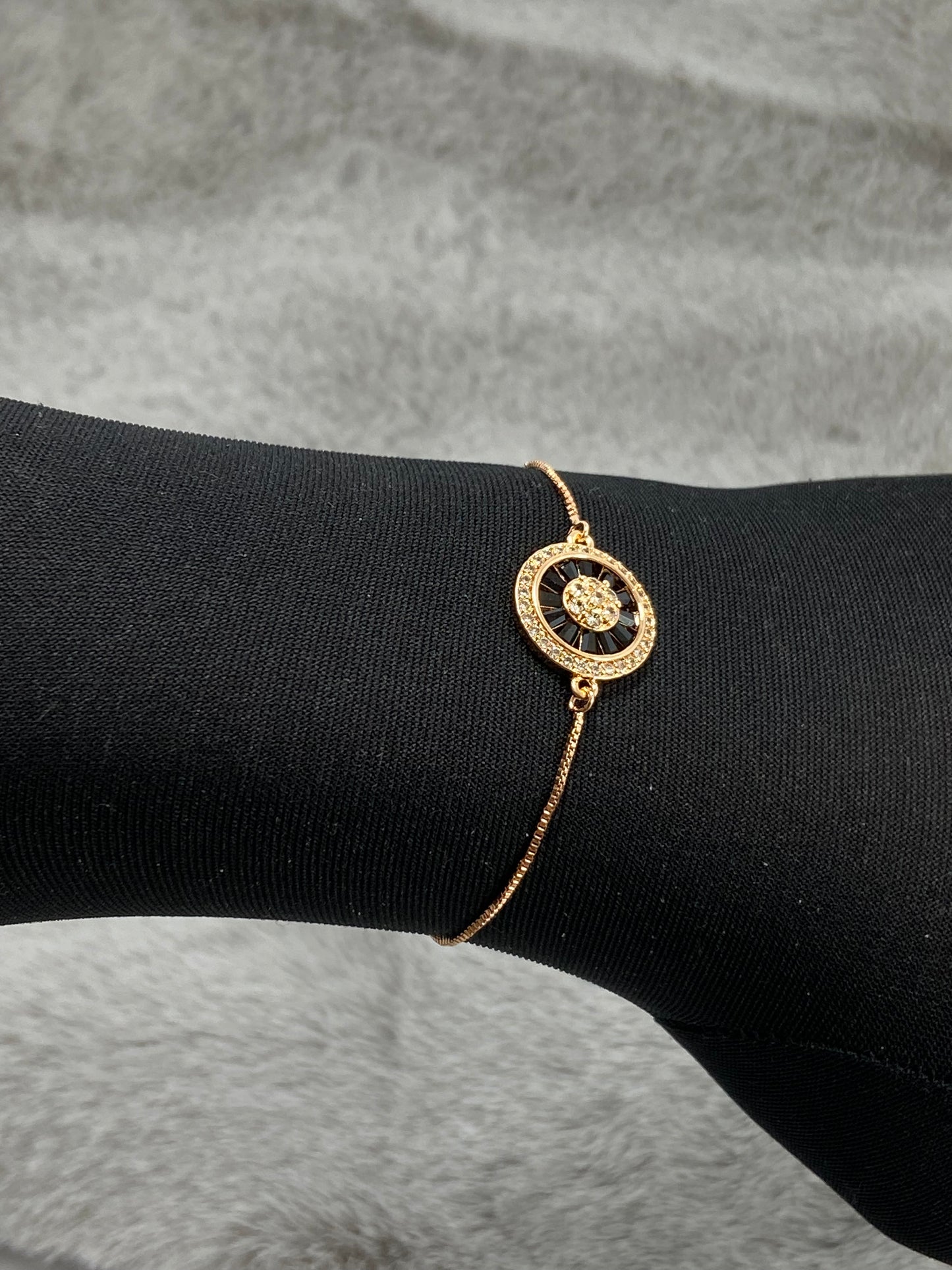 Elegant Gold & Black Round Charm Bracelet