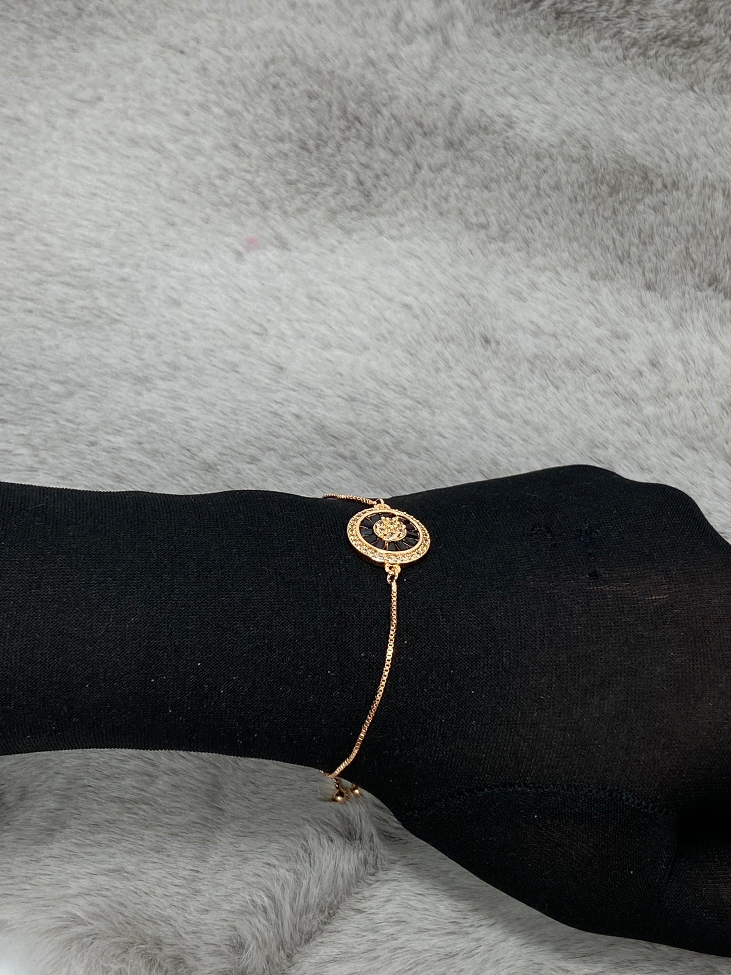 Elegant Gold & Black Round Charm Bracelet