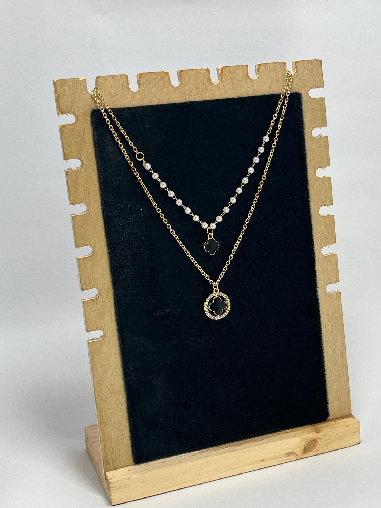 Gold & Pearl Layered Clover Necklace