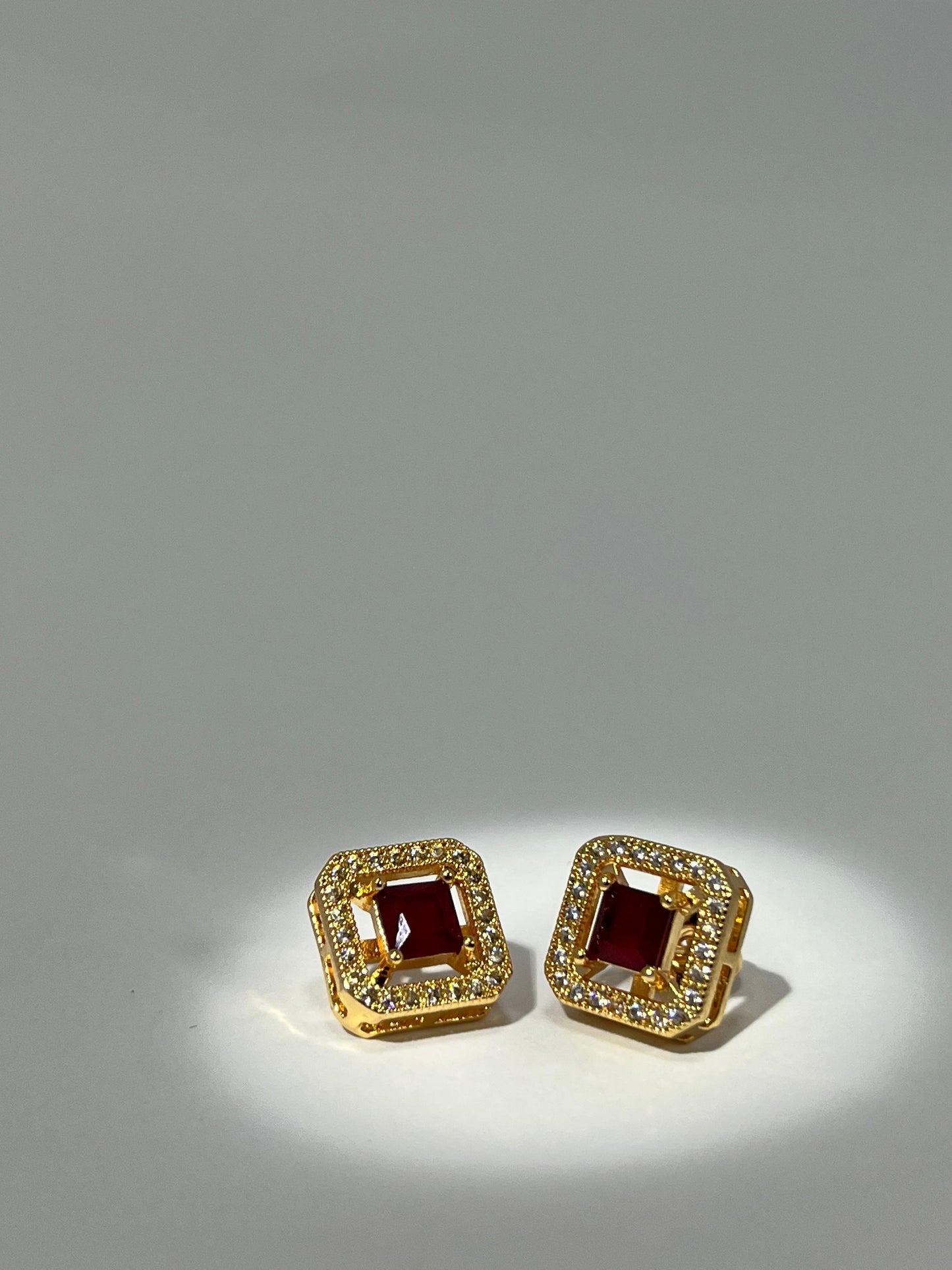 Ruby Red Square Stud Earrings