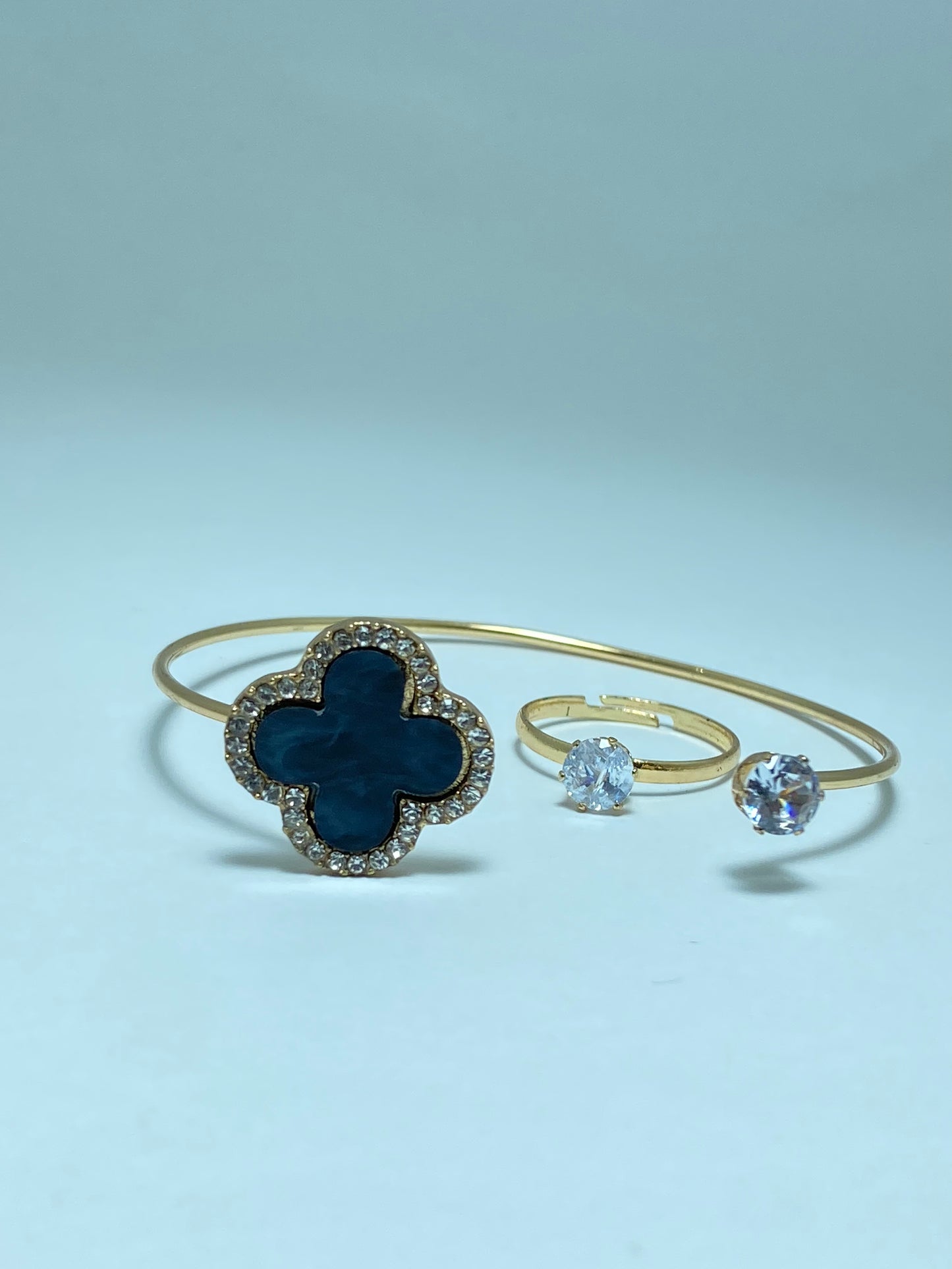 Gold-Tone Clover Bangle & Ring Set
