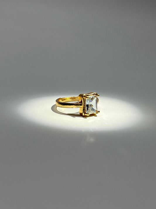 Grand Clear Emerald-Cut Adjustable Ring