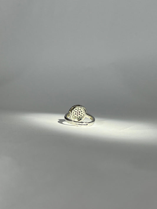 Chic Silver & Red Floral Adjustable Ring