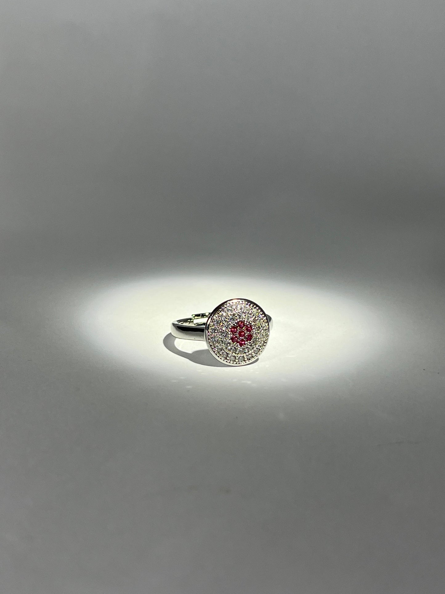 Chic Silver & Red Floral Adjustable Ring