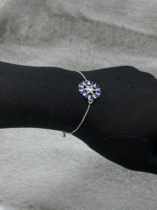 Sparkling Silver & Blue Floral Bracelet