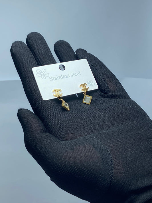 Golden Drop Earrings with Crystal