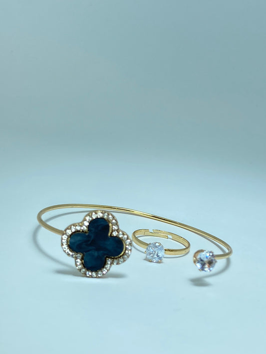 Gold-Tone Clover Bangle & Ring Set