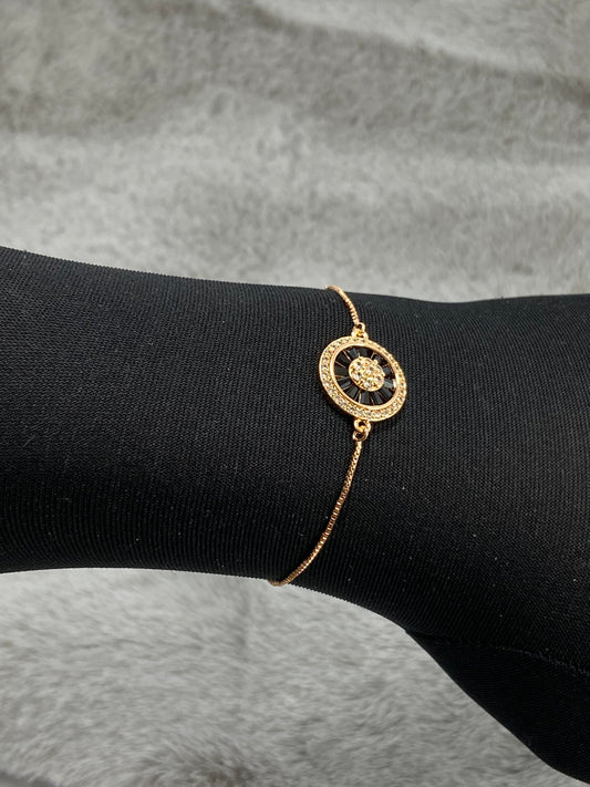 Elegant Gold & Black Round Charm Bracelet
