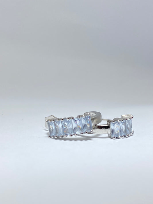 Sparkling Silver Baguette Hoop Earrings
